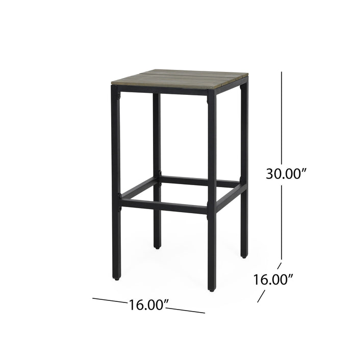 Outdoor Bar Stool With Slat Design And Metal Frame (Set of 2)
