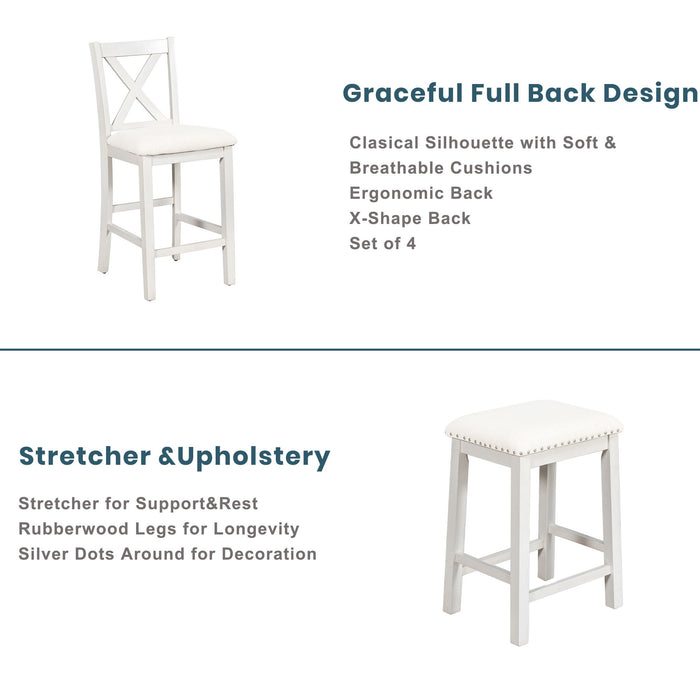 5 Pieces Counter Height Rustic Farmhouse Dining Room Wooden Bar Table Set With 2 Stools And 2 Chairs