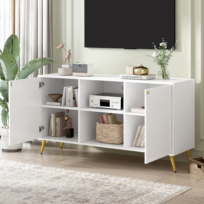 Modern TV Stand With Adjustable Shelf, Handles And Anti-Tip Device