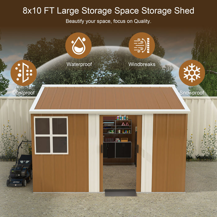 Heavy Duty Metal Storage Shed With Windows And Lockable Door, Weatherproof Outdoor Garden Shed