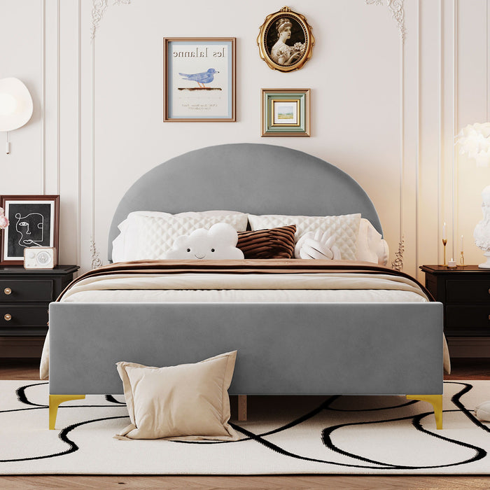 Upholstered Platform Bed With Classic Semi-Circle Shaped Headboard