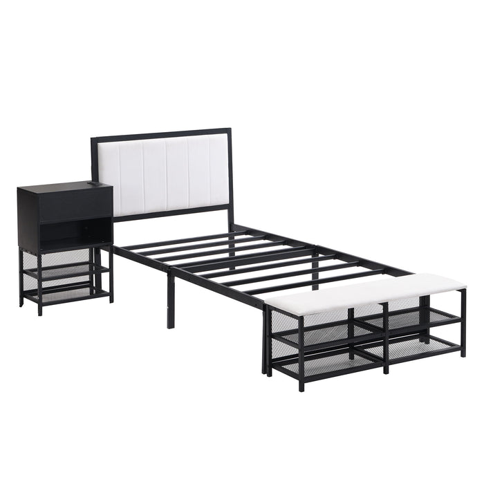 Platform Bed With 2 Tier Storage Shelves, Storage Cabinet