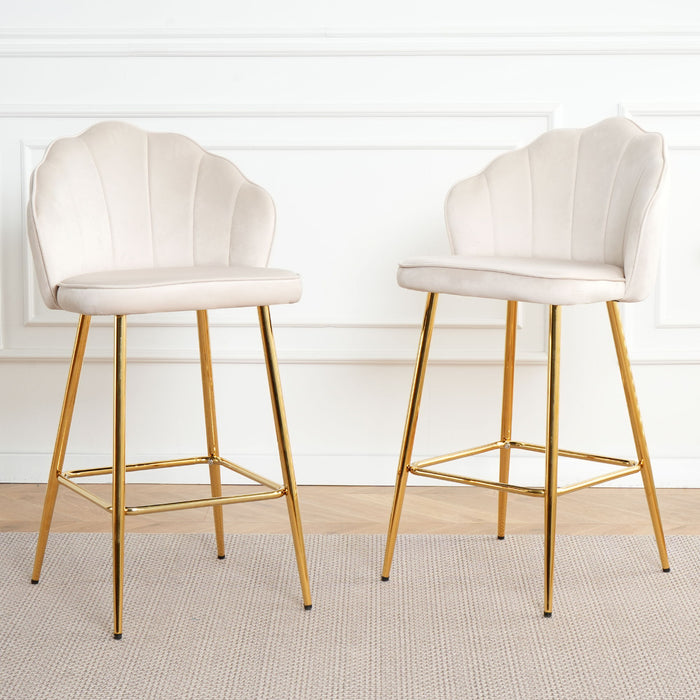 Elegant Shell Shape Velvet Bar Chair (Set of 2)