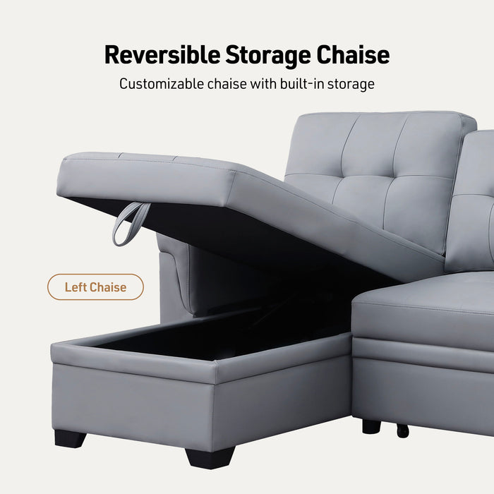 Lexi - Vegan Leather Modern Reversible Sleeper Sectional Sofa With Storage Chaise
