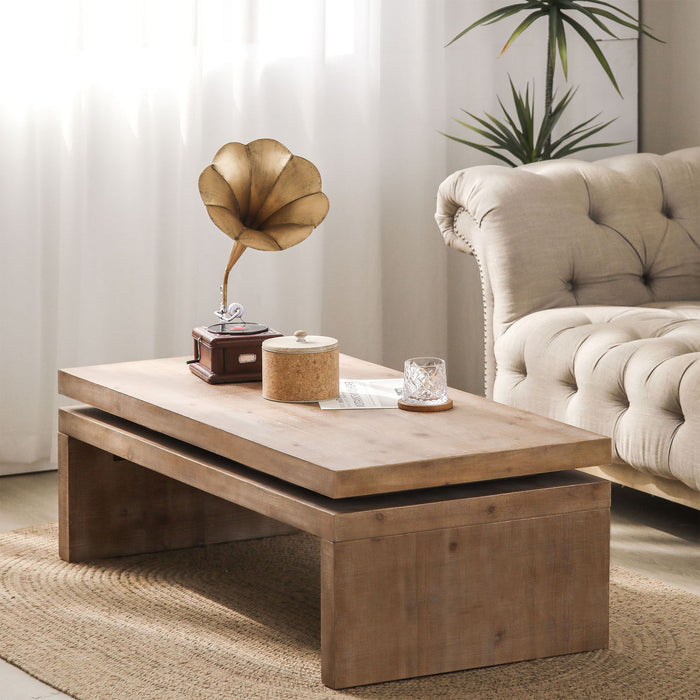Modern Rustic Wood Table, Rectangular Living Room Center Table With Floating Top Design