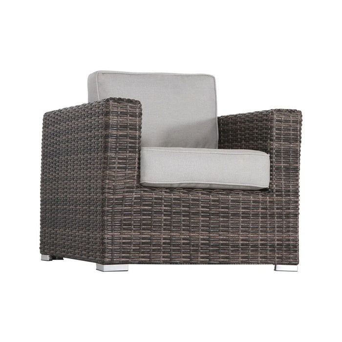 Patio Conversation Set For 2 With Cushions And Fire Pit - Brown
