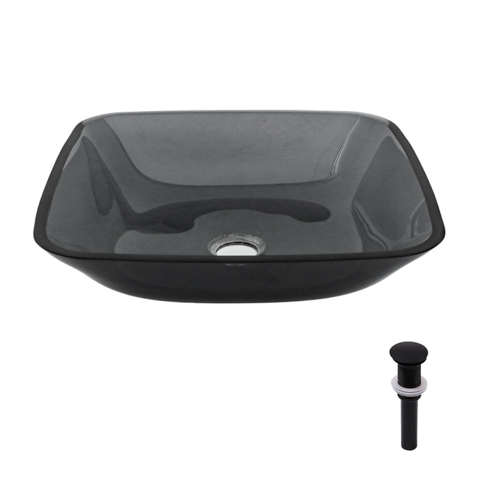 Square Vessel Sink For Bathroom, Above Counter Design With Pop Up Drain, Smooth Rounded Edges - Grey