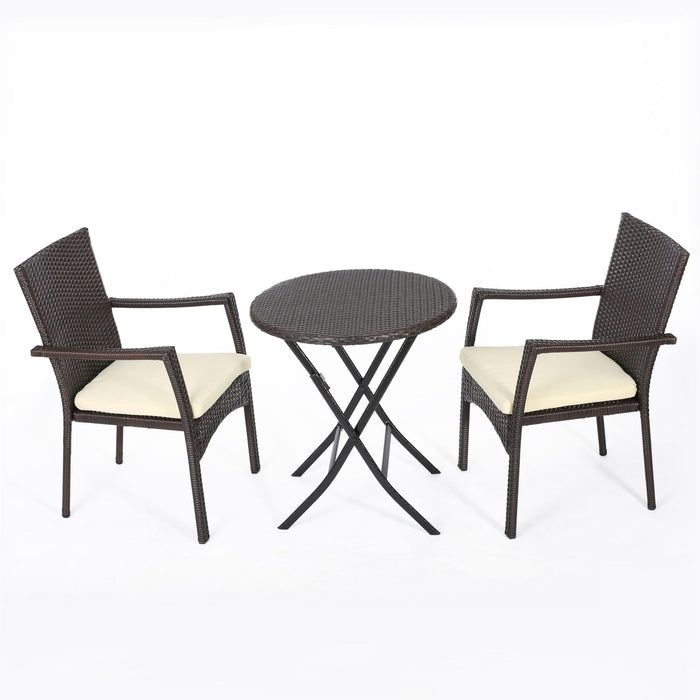 3 Piece Bistro Set With Water Resistant Cushions And 2 Chairs - Brown Multi