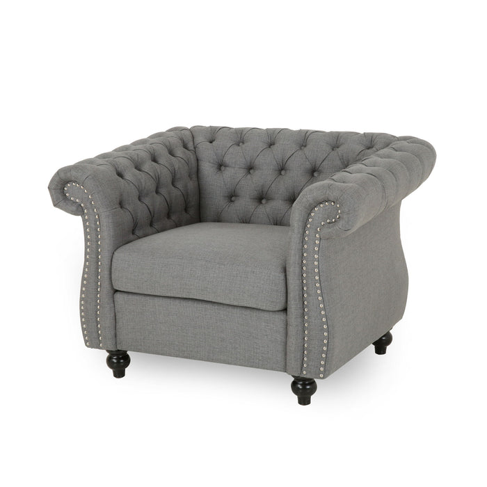 Nexuson - Upholstered Chesterfield Chair With Deep Tufted And Nailhead Trim