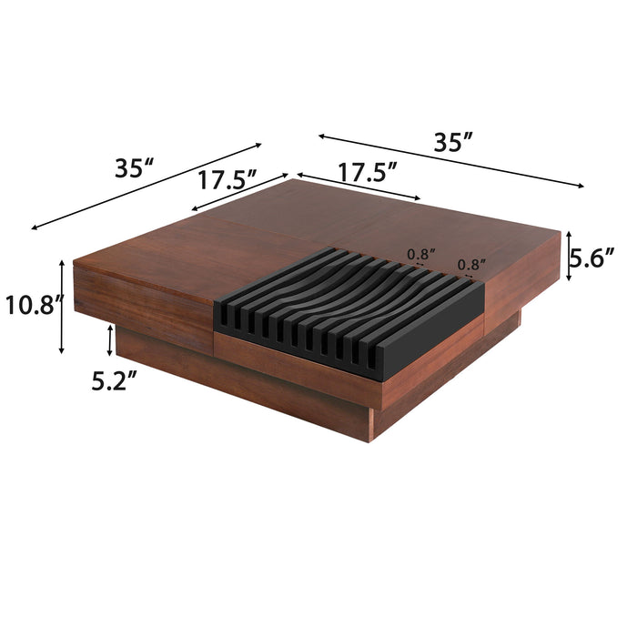 Italian Retro Inspired Acacia Wood Storage Coffee Table - Brown / Black