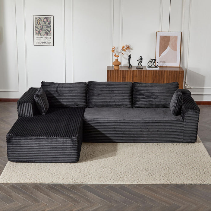 Compression Sectional Couch With Comfy Chaise, Boneless L Shape Sofa With Deep Seat