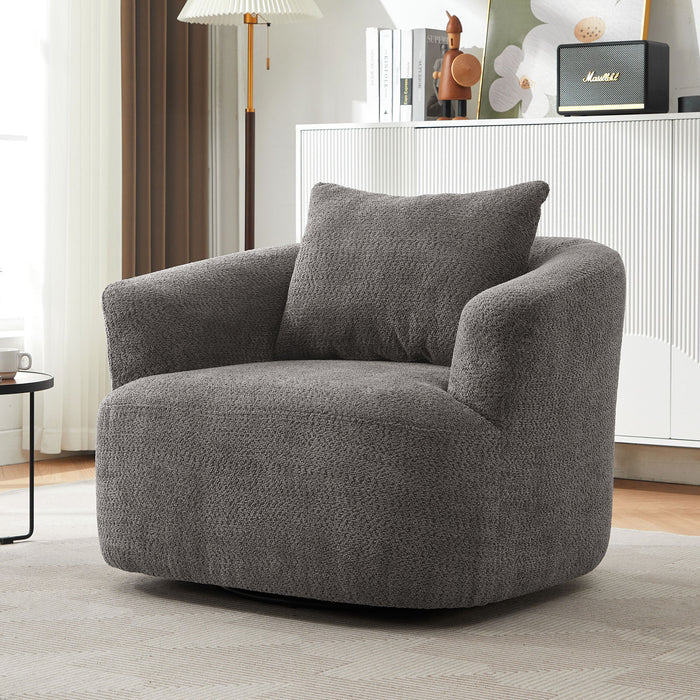 360° Swivel Barrel Sofa Chair With Throw Pillow, Chenille Upholstered Accent Chair