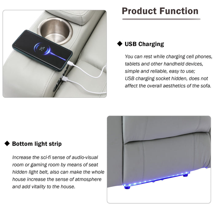 Power Motion Recliner Electric Power Recliner With USB Charging Port, Hidden Arm Storage, Convenient Cup Holder And Bluetooth Speaker