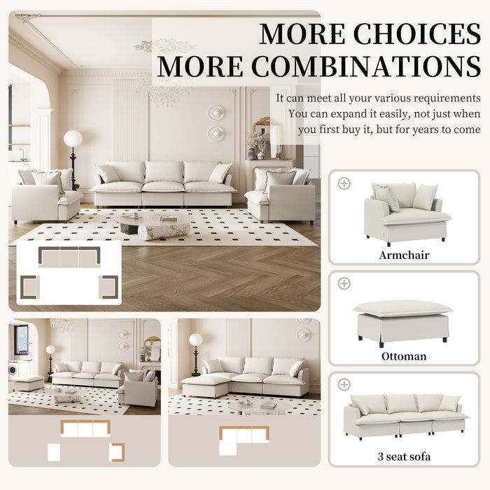 Living Room Set Modular Sectional Couch, Upholstered Sofa & Armchair & Movable Ottoman