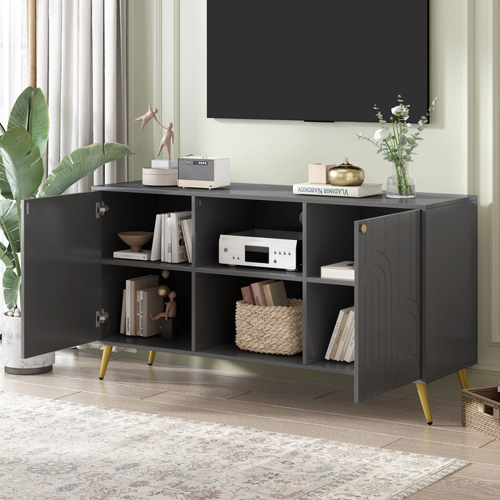 Modern TV Stand With Adjustable Shelf, Handles And Anti-Tip Device
