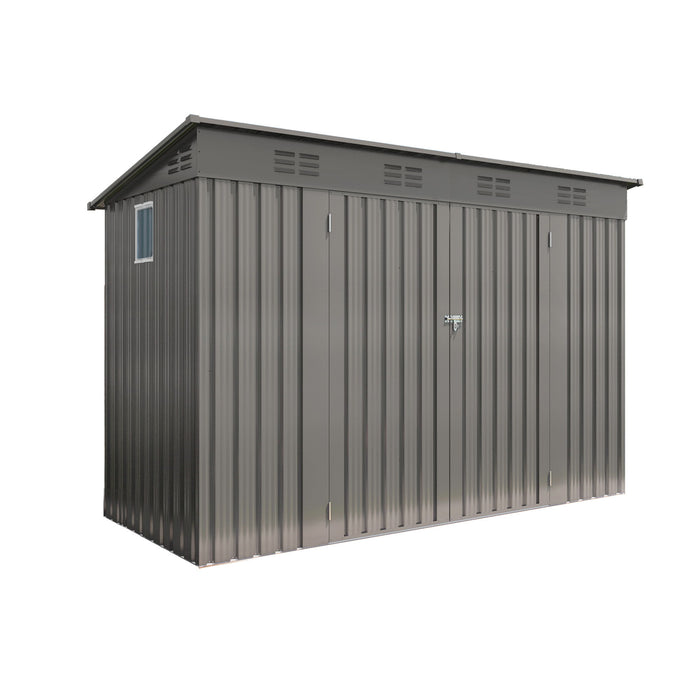 Outdoor Storage Shed 4 X 9 Ft With Sloping Roof And Vents For Garden And Patio - Gray