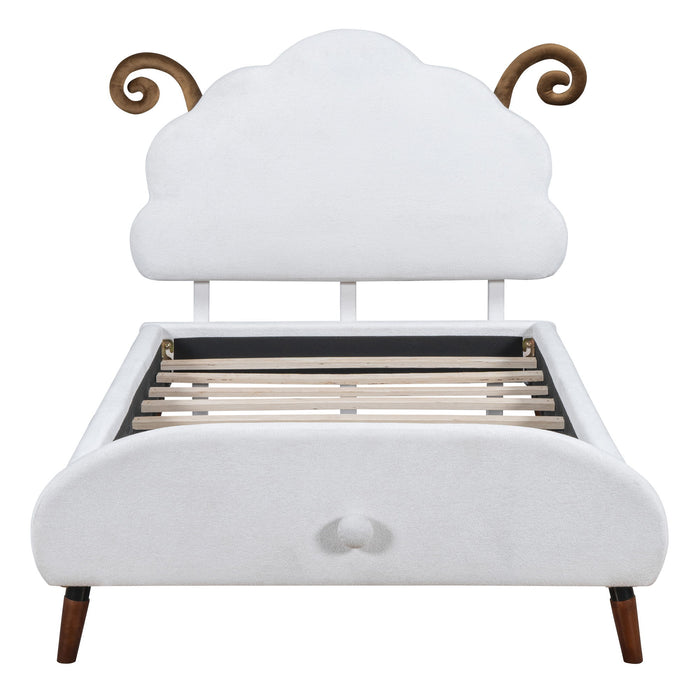 Upholstered Platform Bed With Sheep Shaped Headboard