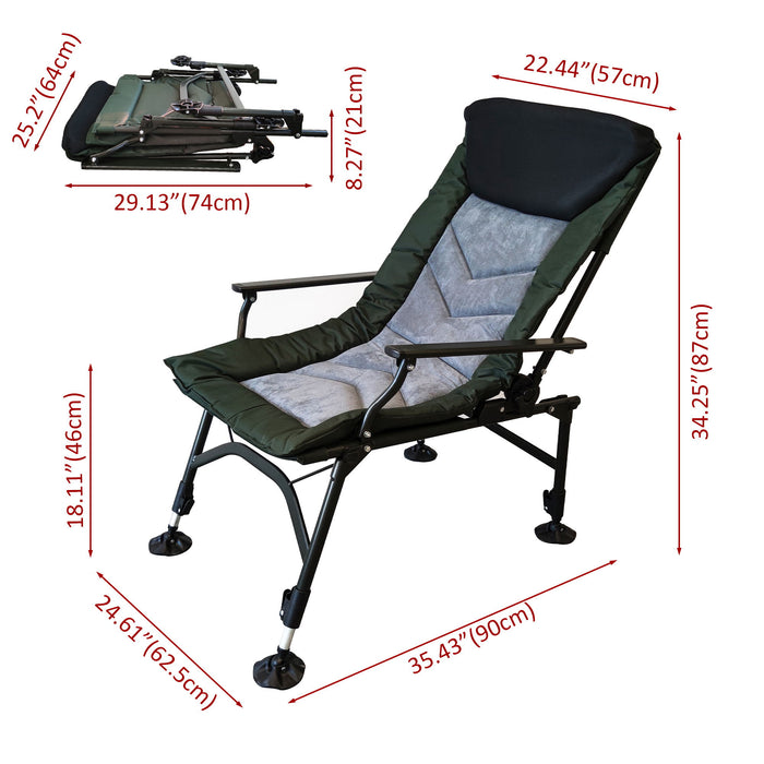 Camping Lounge Chair, Portable Folding Reclining Camping Chair With Adjustable Backrest For Indoor And Outdoor Camping Beach Hiking Fishing - Green / Black