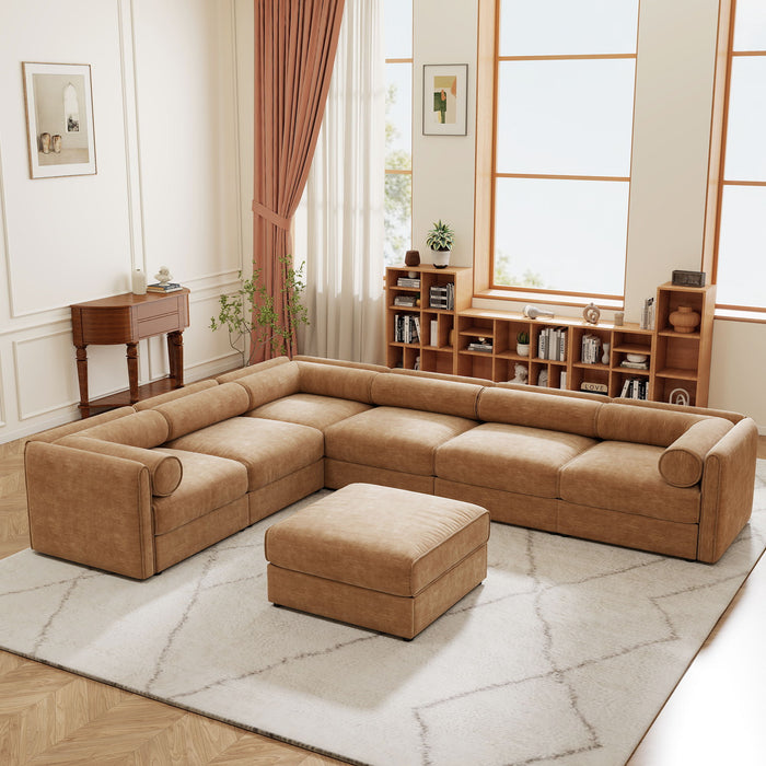 Contemporary Elegant White Chenille Sofa With Storage And Ottoman