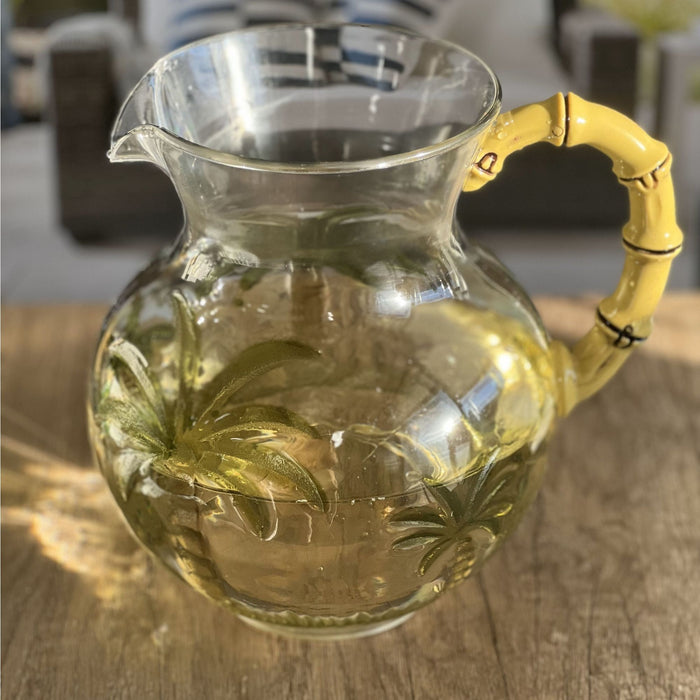 Palm Tree Design 3 Quarts Unbreakable Plastic Water Pitcher With Lid And Spout, Bpa Free - Clear