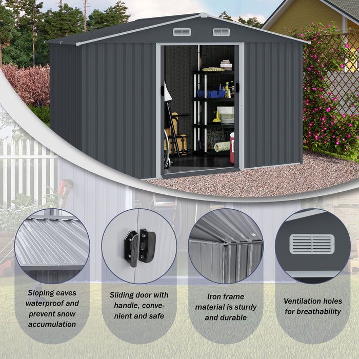 Outdoor Storage Shed Large Metal Tool Sheds, Heavy Duty Storage House With Sliding Doors