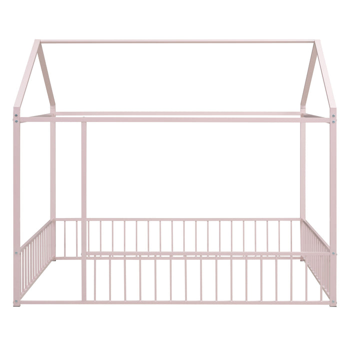 Metal Bed House Bed Frame With Fence