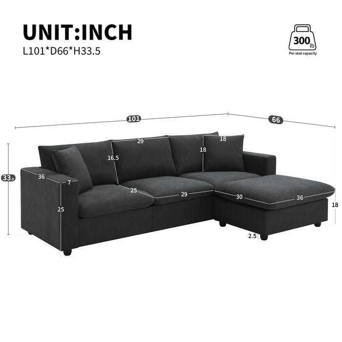 Modern Sectional Sofa With Throw Pillows, Cloud L Shaped Couch Set With Wide 4 Seat Comfy Couch Set With Movable Ottoman