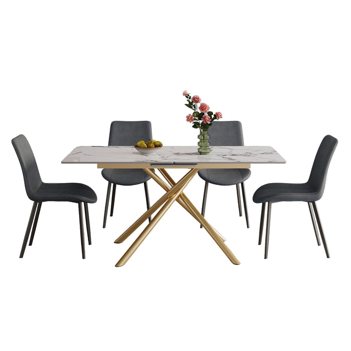 Modern Expandable Dining Table With Retractable Leaf With Chairs