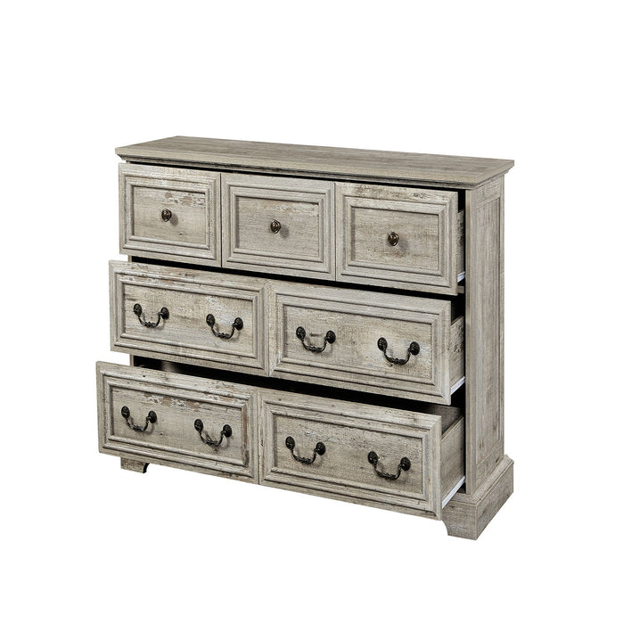 Farmhouse Vintage 7 Drawers Dresser With Natural Texture