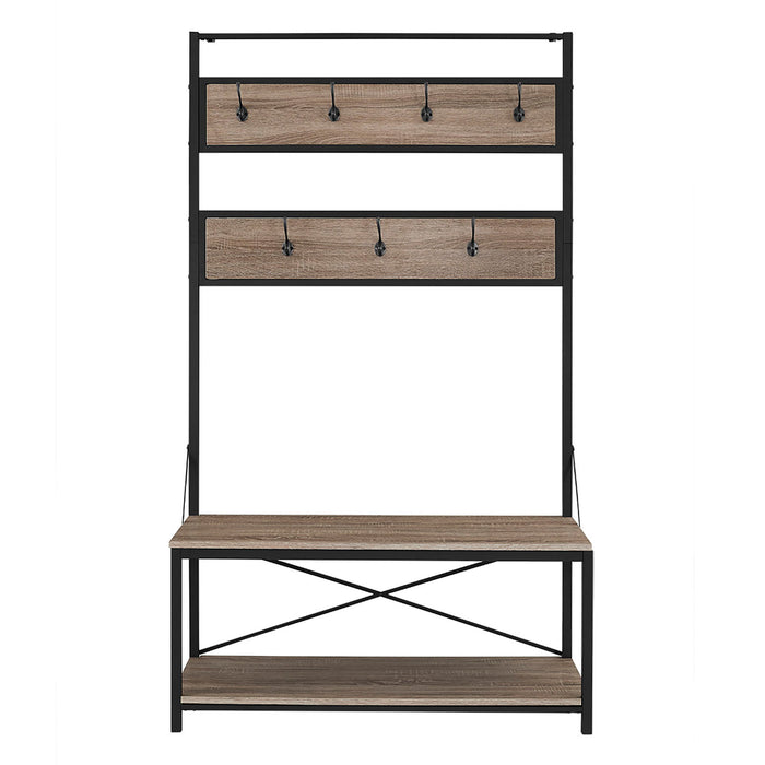 Rustic X-Back Hall Tree With Bench