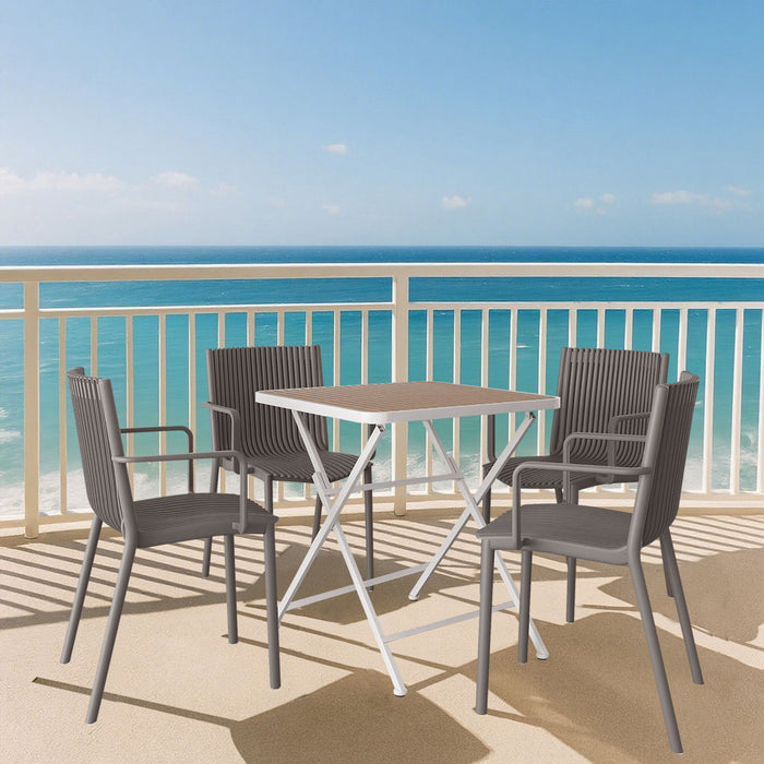 4 Modern Stackable Plastic Armchair Matched With Folding Square Table
