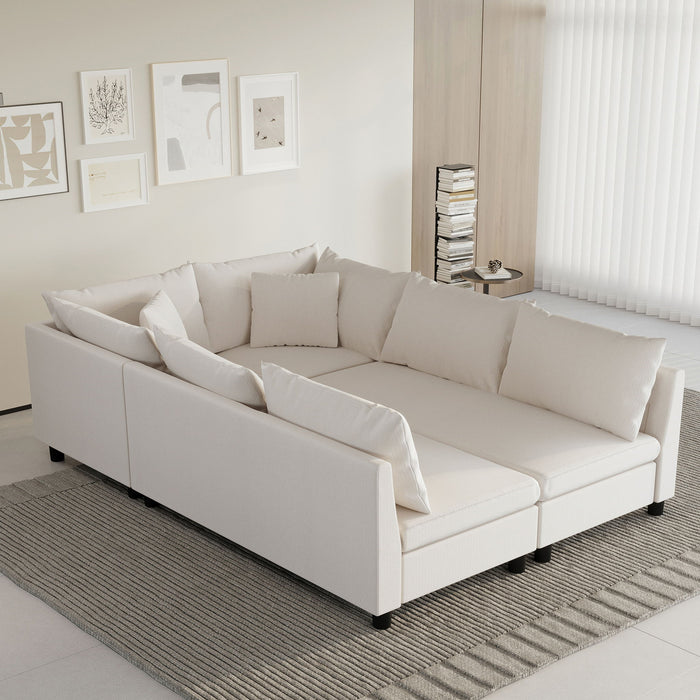 Modular Sectional Bed Couch Set With Pillows Free Combination, Minimalist Style Oversized 6 Seat Convertible Sofa