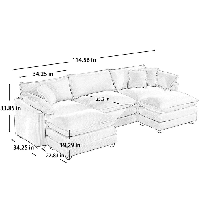 Modern Oversized Modular Cushion Sofa With Ottoman, Low Back, Deep Seating Sofa Set