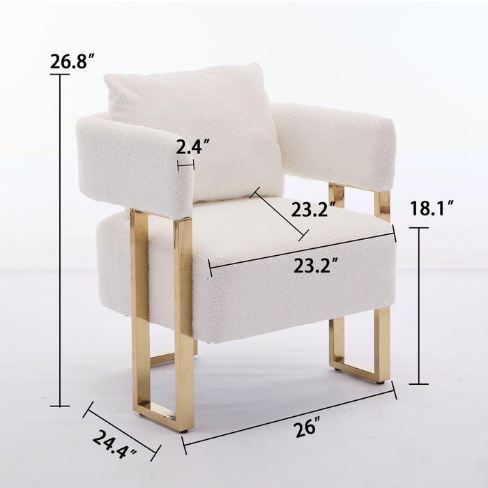 Modern Decorative Chair Teddy Fleece Upholstered And Metal Foot