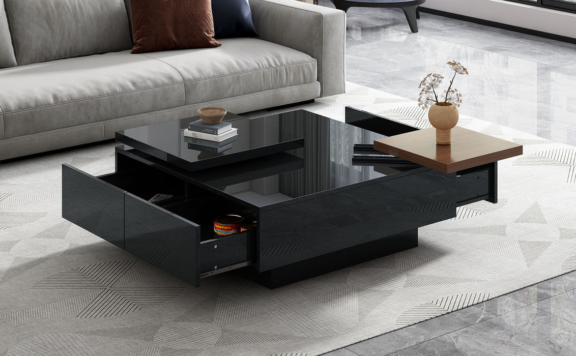 Movable Square Top Coffee Table With 4 Hidden Storage Drawers