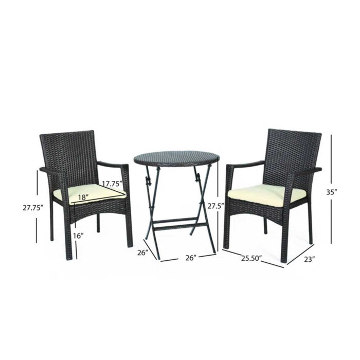 3 Piece Bistro Set With Water Resistant Cushions And 2 Chairs - Brown Multi