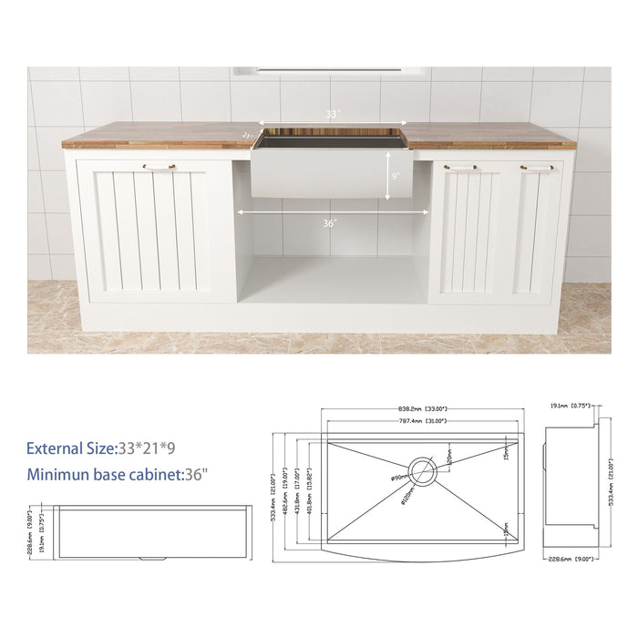 Classic Ceramic Farmhouse Sink Workstation Single Bowl With Durable Finish