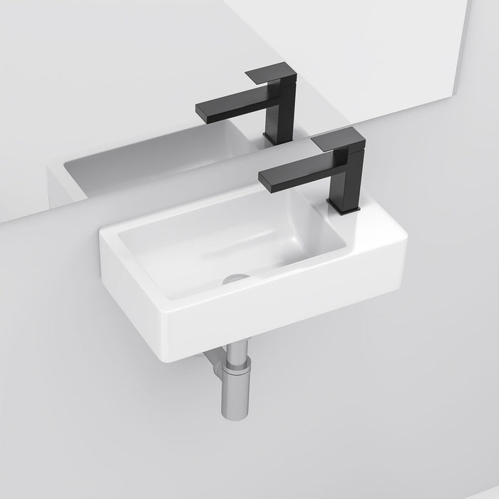 Modern Ceramic Rectangle Wall Mount Bathroom Sink With Single Faucet Hole