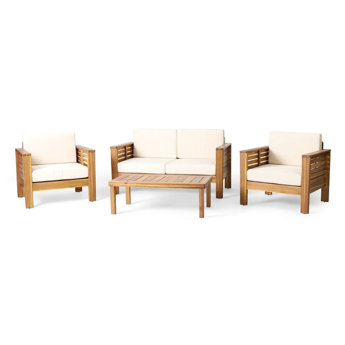 Acacia Wood Loveseat And Coffee Table Set With Cushions