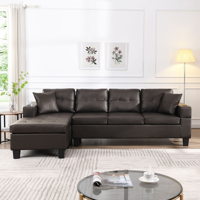 Modern Sectional Sofa Set With L Shape Chaise Lounge, Cup Holder, 4 Seat