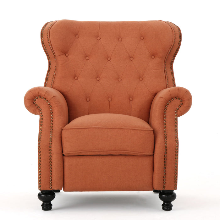 Contemporary Style Push Back Recliner With Button Tufted Stitching And Nailhead Trim