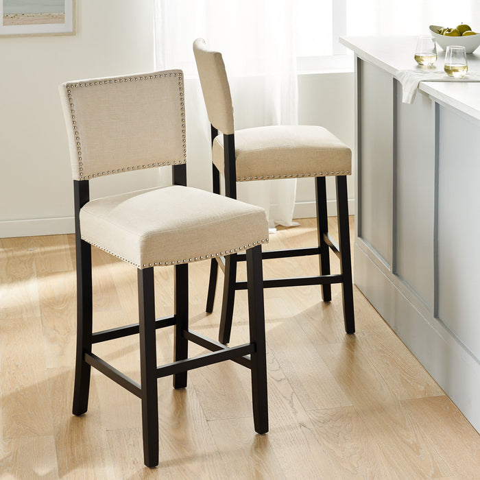Barstools With Rivet Decoration (Set of 2), Wood Frame, Bar Chairs For Kitchen Island - Beige
