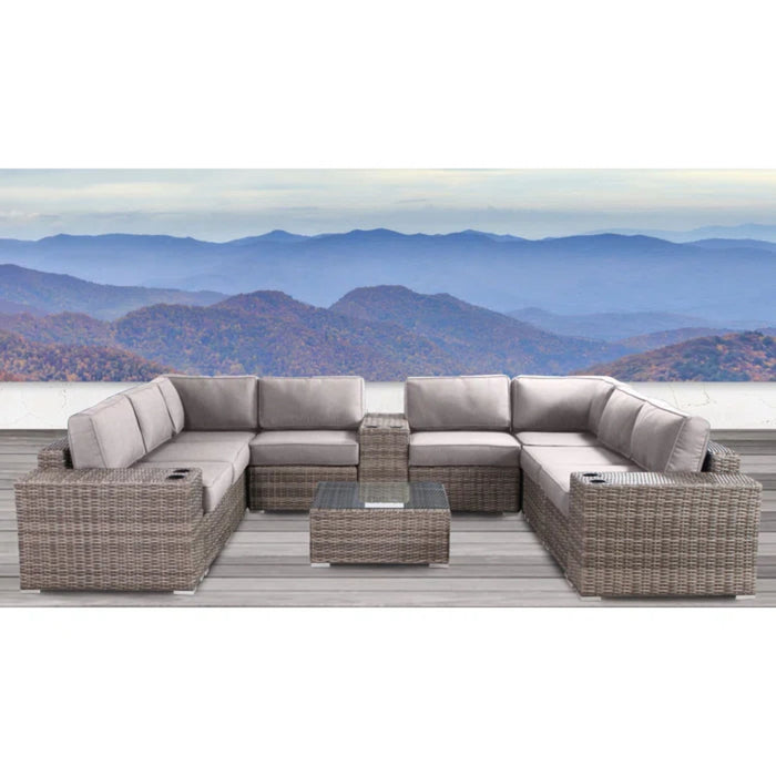 Modern Patio Rattan Sectional Set With Cushions