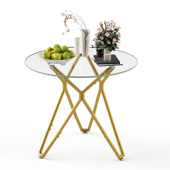 Modern Round Tempered Glass Dining Table With Sturdy Metal Legs For 1 - 4 People - Gold
