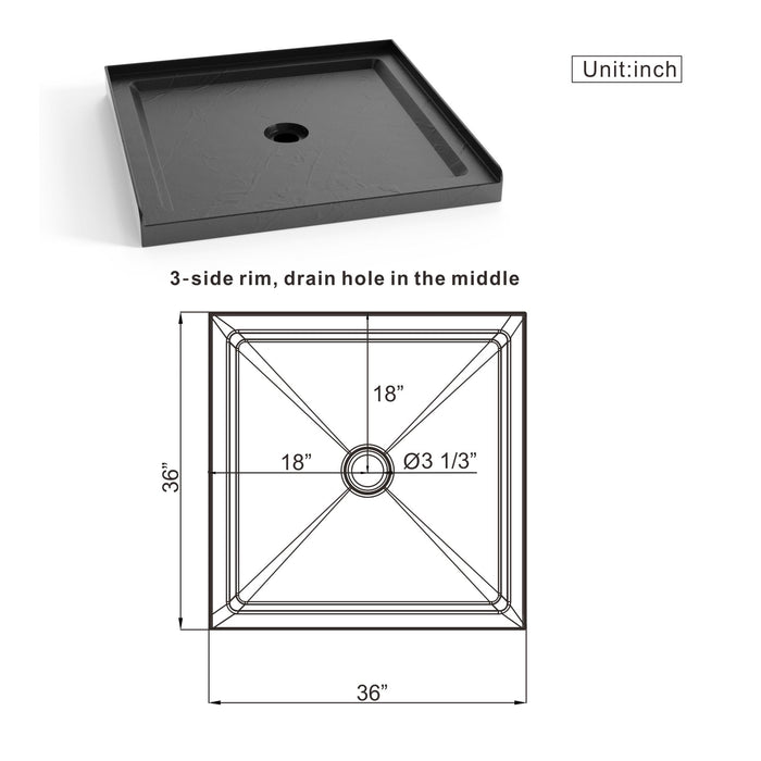 Anti Slip Center Drain Single Threshold Shower Base Slate - Black