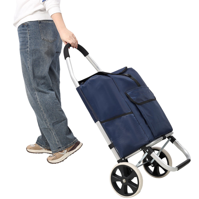 Foldable Shopping Trolley With Wheels And Waterproof Bag - Blue