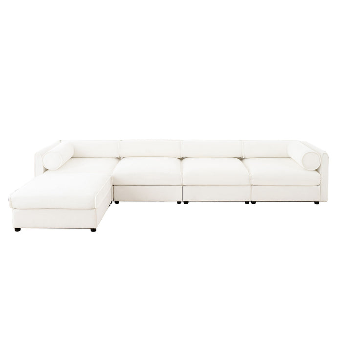 Contemporary Elegant White Chenille Sofa With Storage And Ottoman
