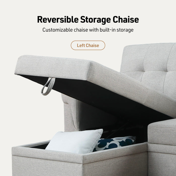 Lucca - Linen Reversible Sleeper Sectional Sofa With Storage Chaise