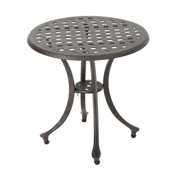 Lunaire - Outdoor Round Cast Aluminum Side Table With Lattice Top And Curved Legs - Bronze
