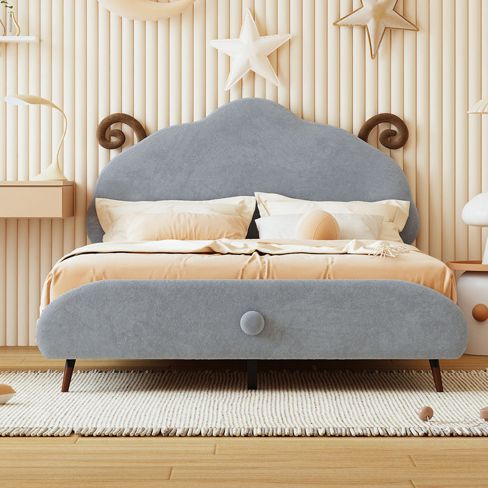 Upholstered Platform Bed With Sheep Shaped Headboard